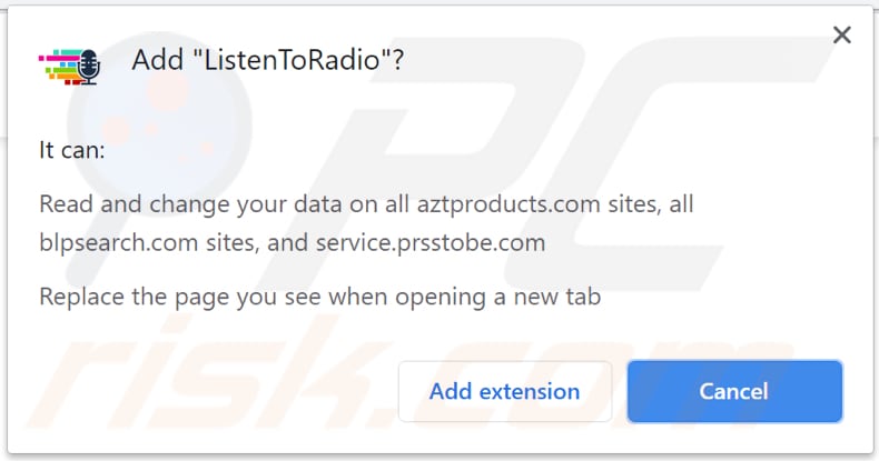 Secuestrador de navegador ListenToRadio queriendo instalarse en Chrome