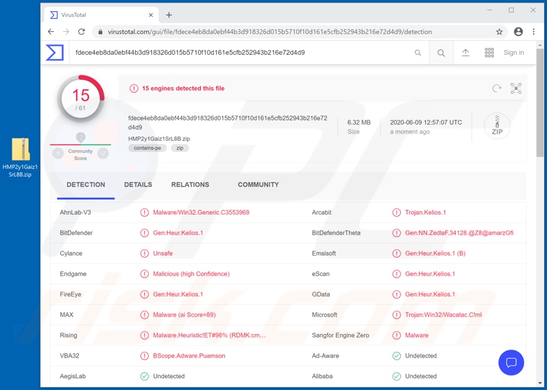 Detecciones del malware Mekotio en VirusTotal