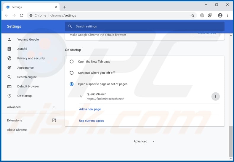 Eliminando find.mintsearch.net de la página de inicio de Google Chrome