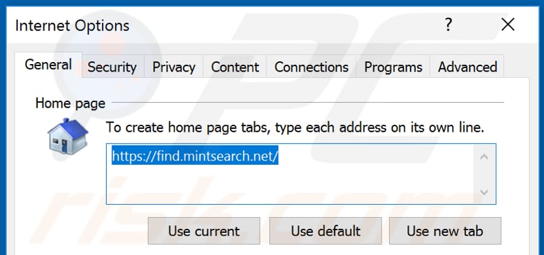 Eliminando find.mintsearch.net de la página de inicio de Internet Explorer
