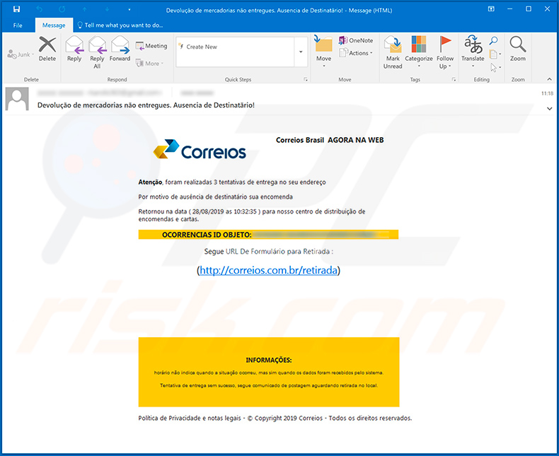 Correo electrónico spam que distribuye el troyano Mispadu (ejemplo 2)