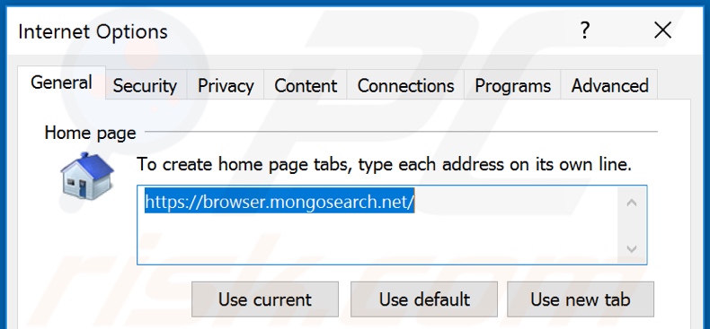 Eliminando browser.mongosearch.net de la página de inicio de Internet Explorer