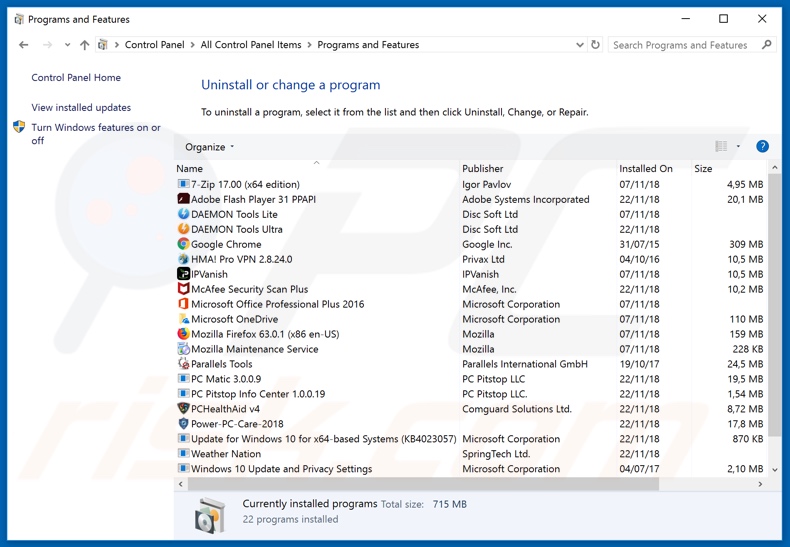 Desinstalación del secuestrador del navegador mybrowser-search.com a través del Panel de Control