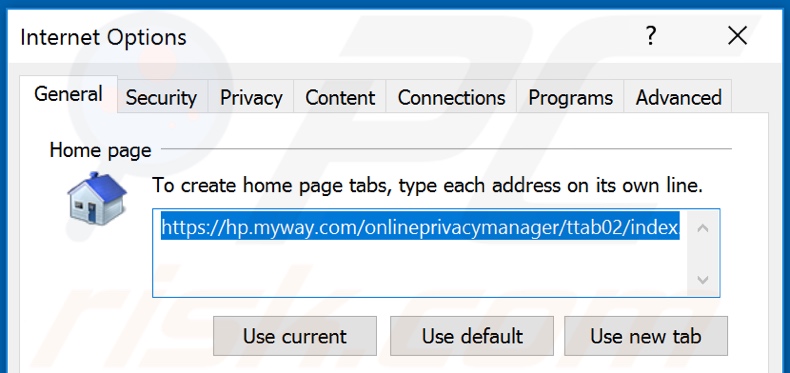 Eliminando hp.myway.com de la página de inicio de Internet Explorer