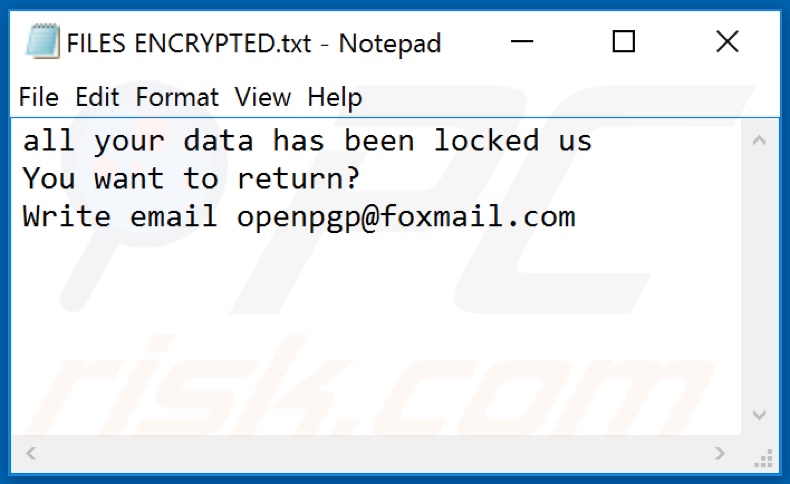Archivo de texto de PGP ransomware (FILES ENCRYPTED.txt)