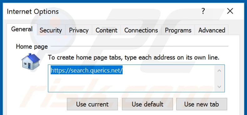 Eliminando search.querics.net de la página de inicio de Internet Explorer