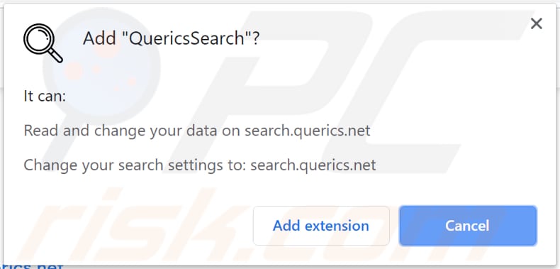 El secuestrador de navegador QuericsSearch queriendo ser instalado en Chrome