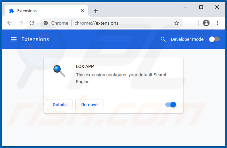 Extensión LOX APP Chrome que promueve searchred01.xyz