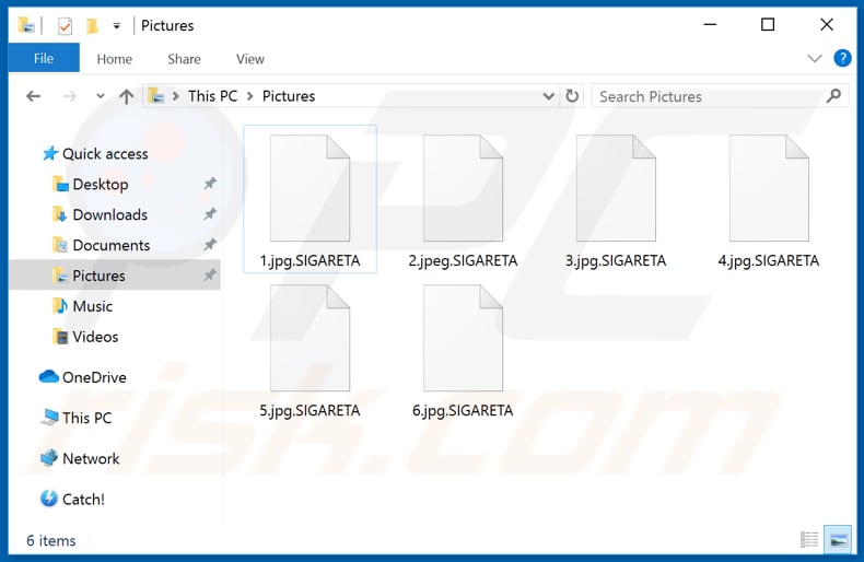 Archivos encriptados por el ransomware SIGARETA (extensión .SIGARETA)