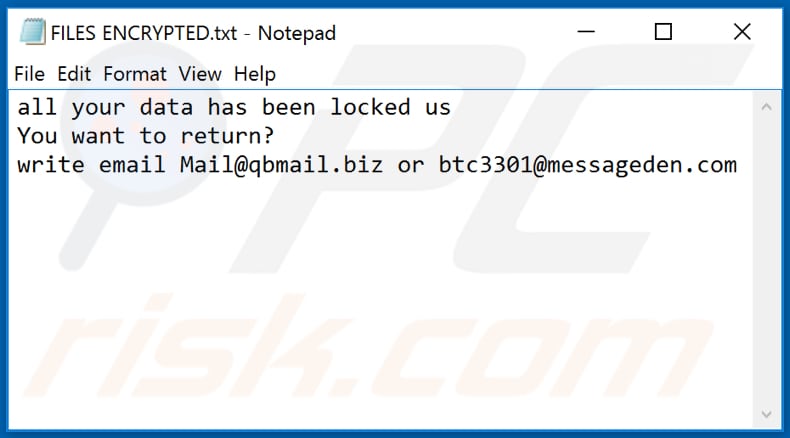 Archivo de texto del ransomware Space (FILES ENCRYPTED.txt)
