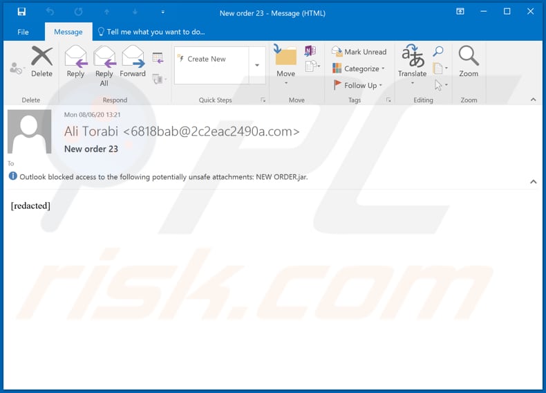 Email no deseado que distribuye el malware STRRAT