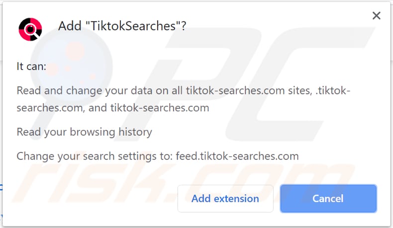 El secuestrador de navegador TiktokSearches pide permiso para ser instalado