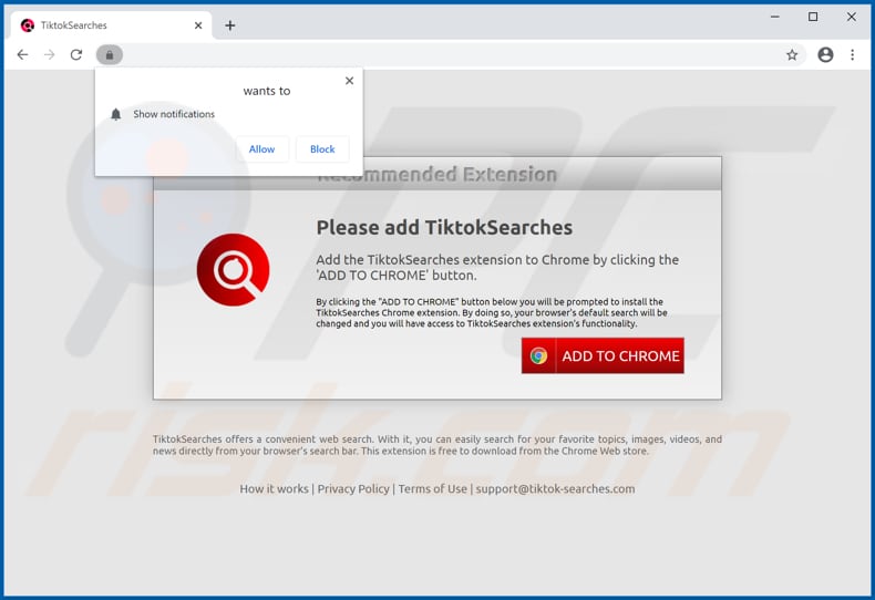Sitio web utilizado para promover el secuestrador de navegadores TiktokSearches