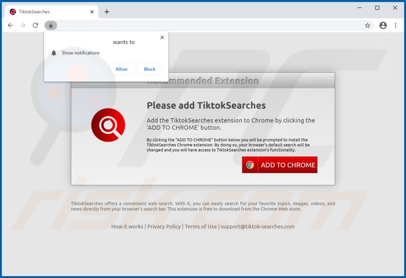 Sitio web utilizado para promover el secuestrador de navegadores TiktokSearches