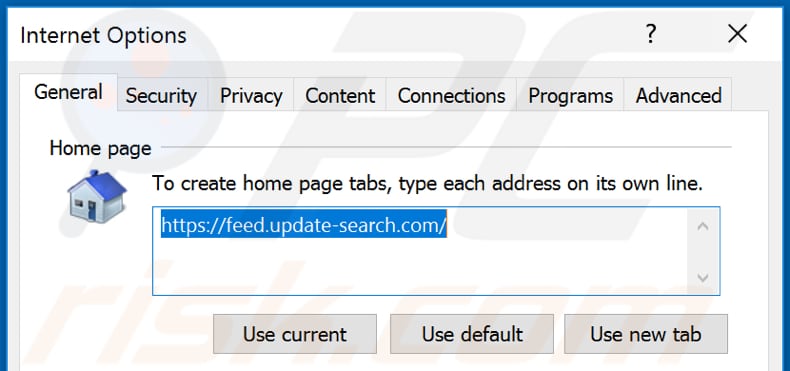 Eliminando update-search.com de la página de inicio de Internet Explorer