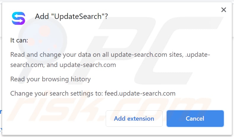 El secuestrador de navegador UpdateSearch pidiendo permiso para ser instalado