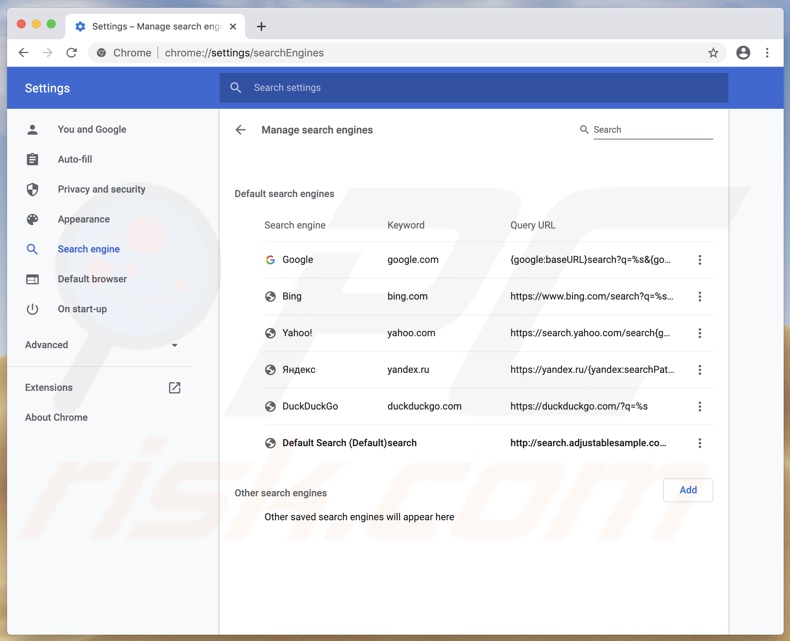 Configuración del motor de búsqueda de Chrome modificada por el adware UpgradeCoordinator