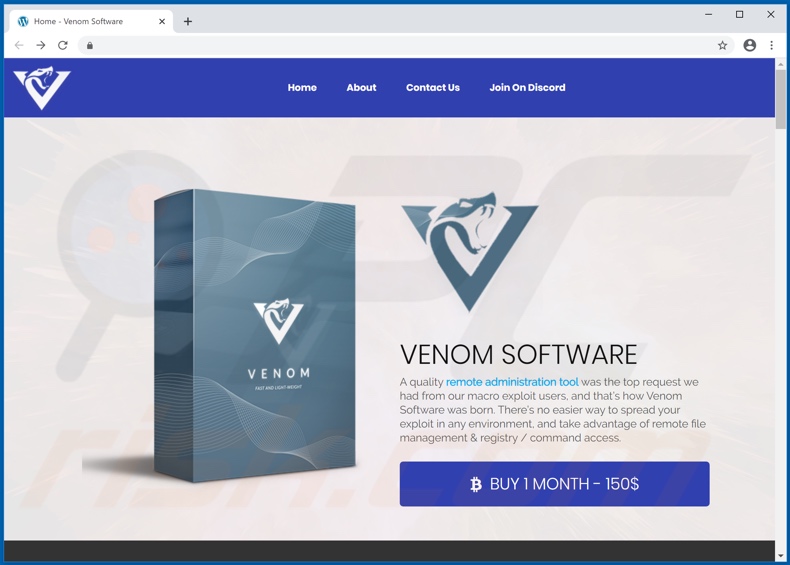 Página web de promoción del malware VenomRAT