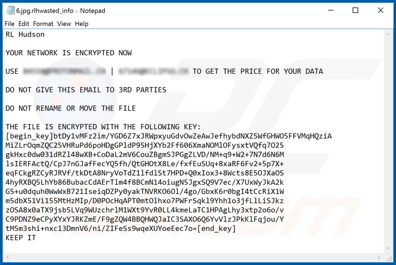 Nota de rescate de la segunda variante del ransomware WastedLocker