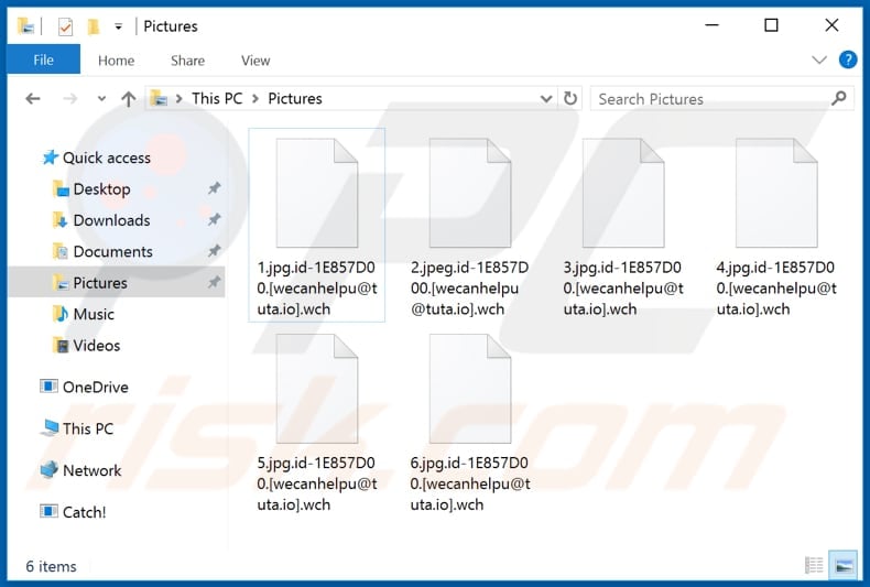 Archivos encriptados por el ransomware WCH (extensión .wch)