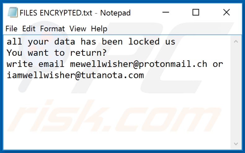 Archivo de texto de ransomware WELL (FILES ENCRYPTED.txt)