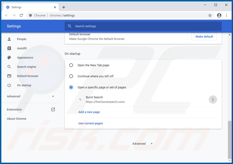 Eliminando burstsearch.com de la página de inicio de Google Chrome