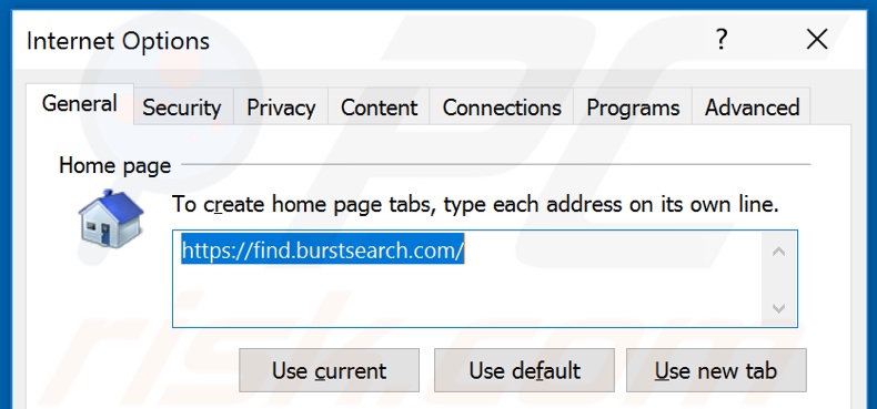 Eliminando burstsearch.com de la página de inicio de Internet Explorer