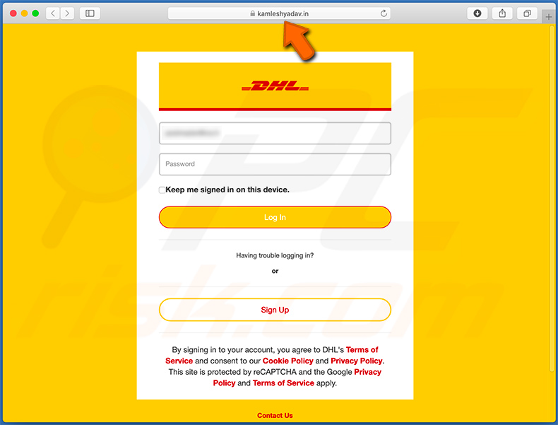 Kamleshyadav.in: un sitio de inicio de sesión de DHL falso que se utiliza con fines de phishing