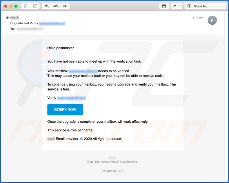 Email no deseado que promociona el sitio web de phishing general.farhat.ca