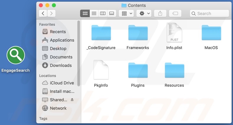 Carpeta de instalación del adware EngageSearch: