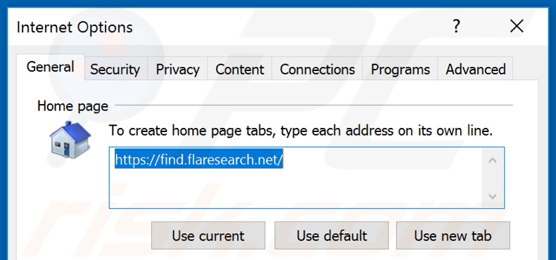 Eliminando flaresearch.net de la página de inicio de Internet Explorer