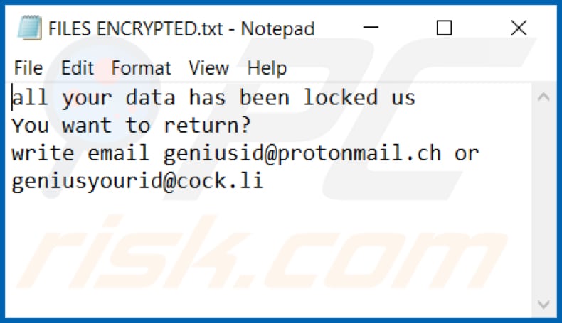 GNS ransomware text file (FILES ENCRYPTED.txt)