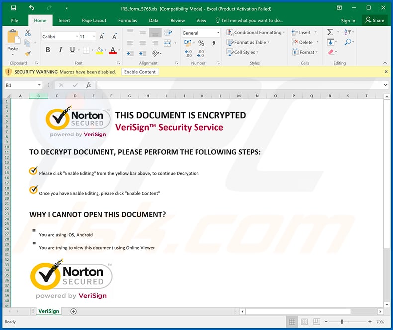 Documento malicioso de MS Excel (distribuido a través de correos electrónicos de spam con temática de IRS) diseñado para inyectar Cobalt Strike