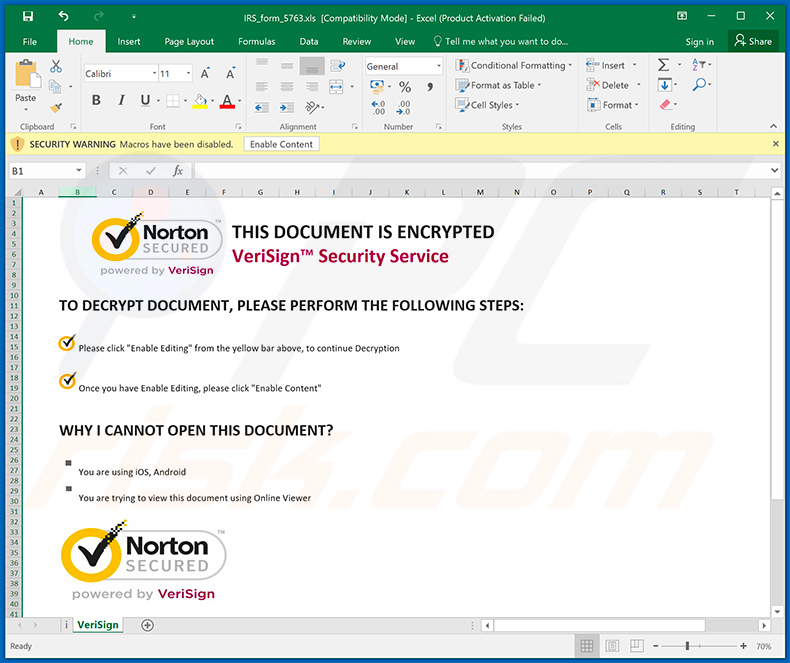 Documento malicioso de MS Excel (distribuido a través de correos electrónicos de spam con temática de IRS) diseñado para inyectar Cobalt Strike