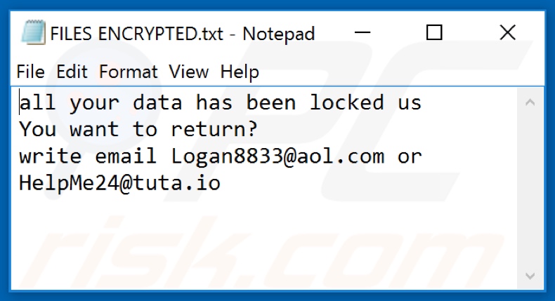 Archivo de texto del ransomware LOG (FILES ENCRYPTED.txt)