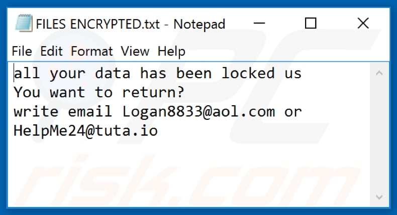 Archivo de texto del ransomware LOG (FILES ENCRYPTED.txt)