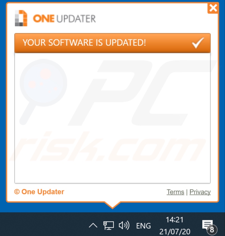 El adware OneUpdater muestra una ventana emergente