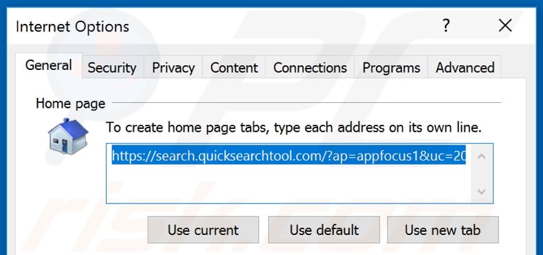 Eliminando quicksearchtool.com de la página de inicio de Internet Explorer