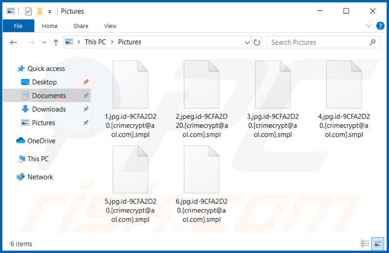 Archivos encriptados por el ransomware Smpl (extensión .Smpl)