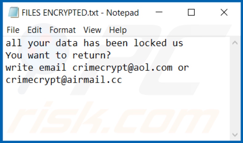 Archivo de texto del ransomware Smpl (FILES ENCRYPTED.txt)