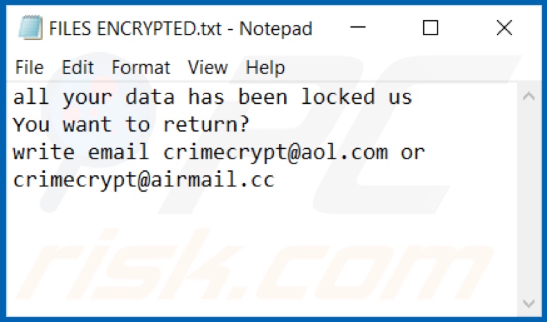 Archivo de texto del ransomware Smpl (FILES ENCRYPTED.txt)