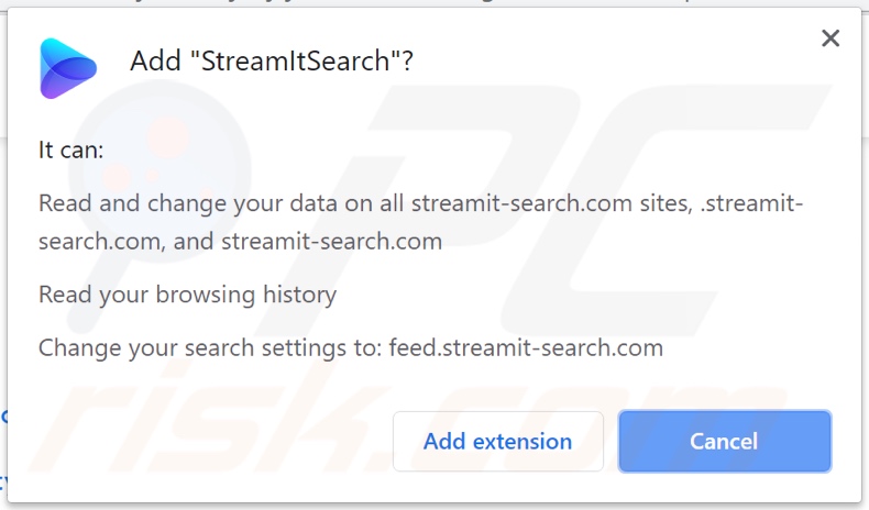 Secuestrador de navegador StreamItSearch solicitando permisos