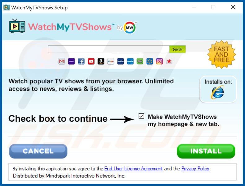 Configuración de instalación oficial del secuestrador de navegador WatchMyTVShows