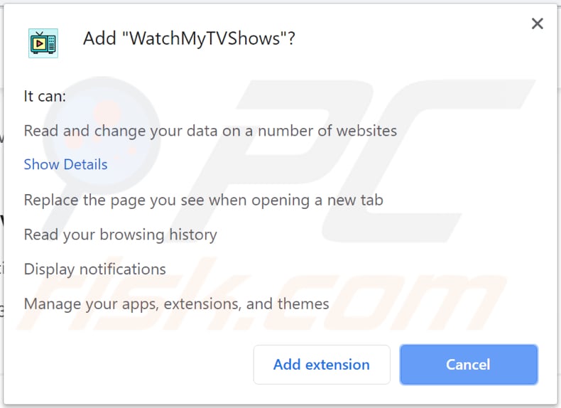 Notificaciones de barra de herramientas WatchMyTVShows Chrome