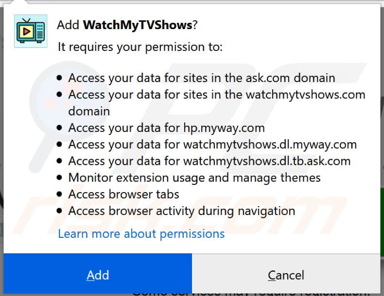 Notificaciones de barra de herramientas WatchMyTVShows Firefox