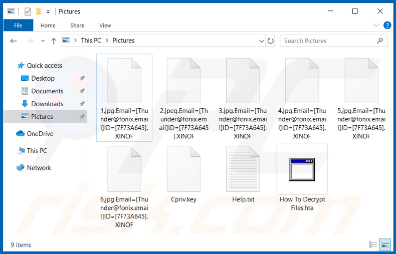 Archivos encriptados por el ransomware XINOF (extensión .XINOF)