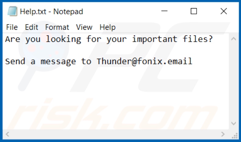 Archivo de texto del ransomware XINOF (Help.txt)