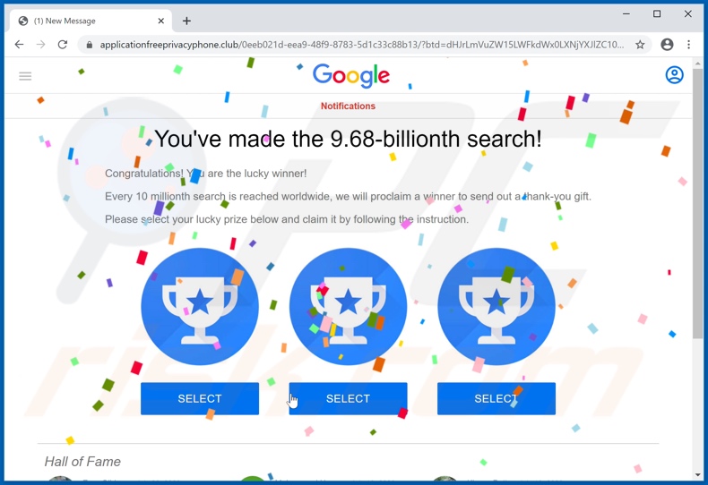 Emergente "You've Made The 9.68-Billionth Search" - Pasos de