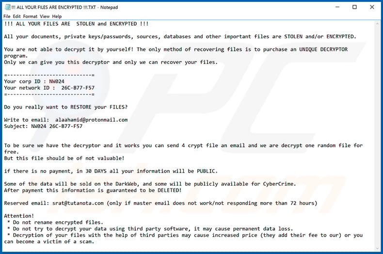Nota de rescate del ransomware ZEPPELIN  (2020-07-17)