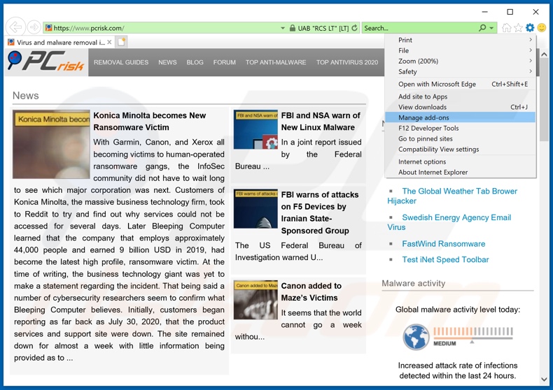 Eliminando los anuncios de PC Accelerate de Internet Explorer paso 1